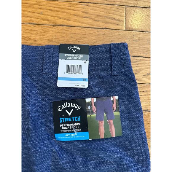 Callaway Stretch Golf Shorts Men’s 32 Blue Opti-Dri Moisture Wicking New NWT - Picture 2 of 4
